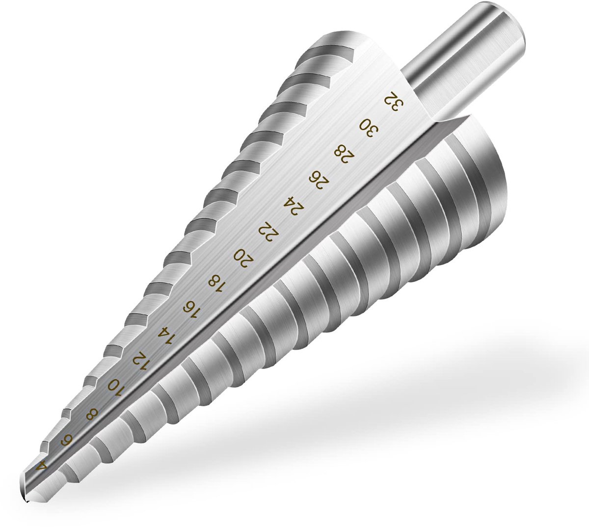 Flintronic Trappenboor, schilboor Ø 4-32 mm snijden met 15 treden conusboor, HSS roestvrijstalen bithouder, ronde handgreep, hoogwaardige HSS kegelboor voor metaal, hout, messing, kunststof, zilver