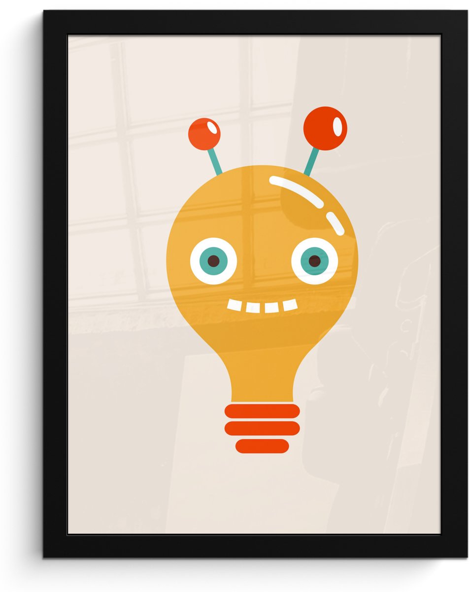 Poster in lijst - Fotolijst 30x40 cm - Posters - Robot - Gloeilamp - Gezicht - Antenne - K
