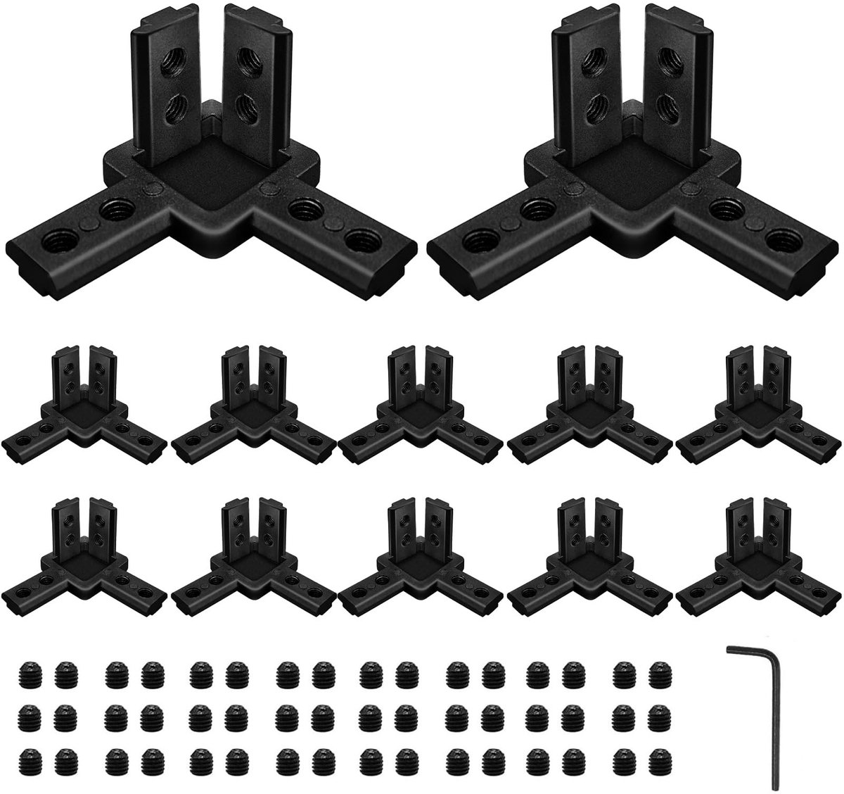 Dailygoods- Hoekbeugels 3-weg set - 12 stuks - Zinklegering - Inclusief M4-schroeven - Voor 30x30 aluminium profielen - Eenvoudig te installeren - Connector