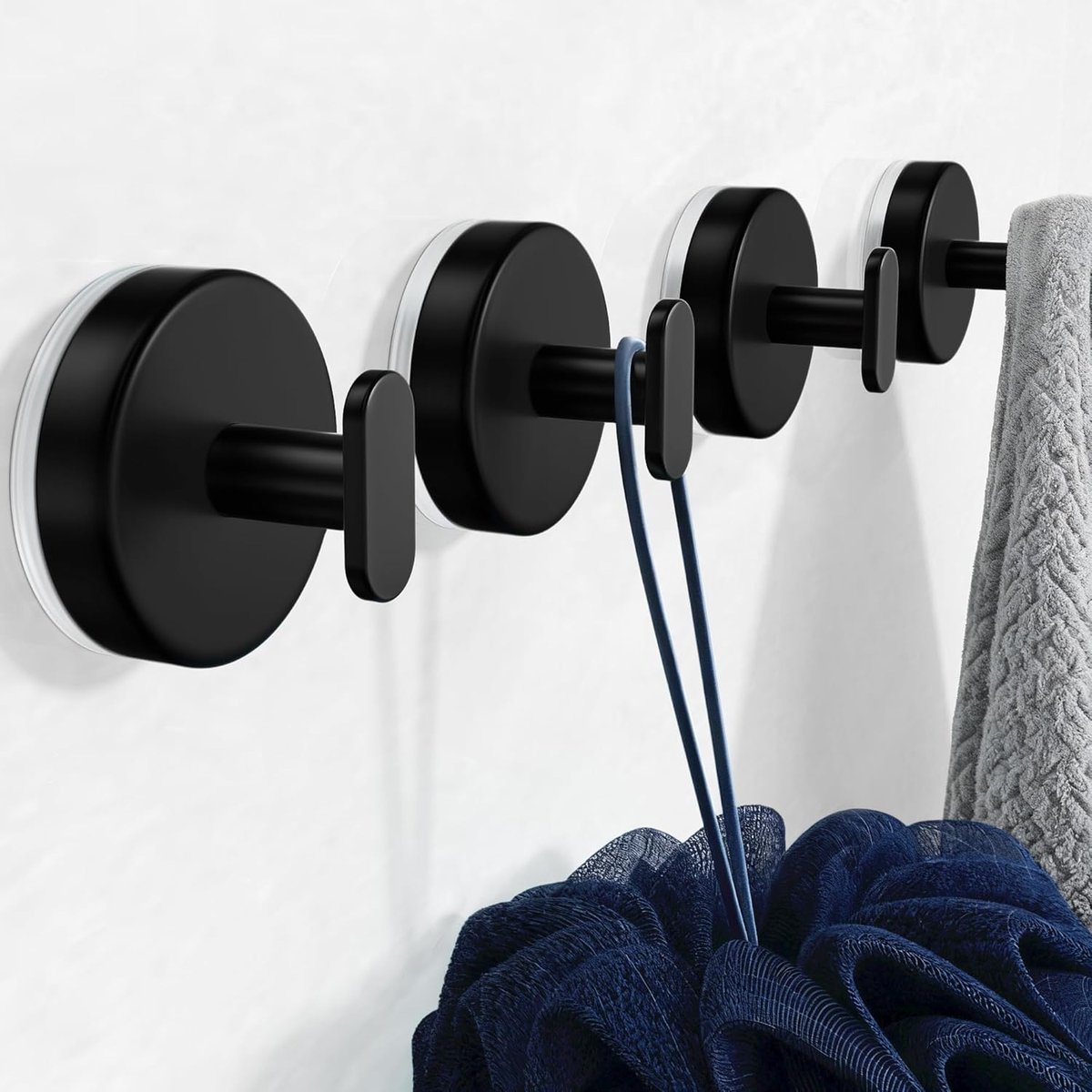 pickpiff Zuignaphaken voor de douche: Extra sterke 15LB haak voor badkamer, keuken, deur, spiegel, tegels, glas – voor handdoeken, sponsen, jassen, badjassen – Mat zwart 4-pack