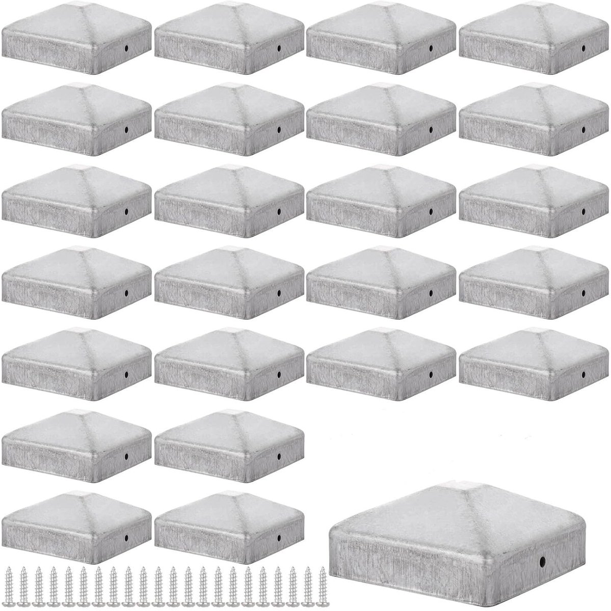 Set van 24 post caps voor houten palen, 7 x 7 cm, metalen afdekkappen, piramidevorm, gegalvaniseerd, duurzame bescherming voor tuinhekken