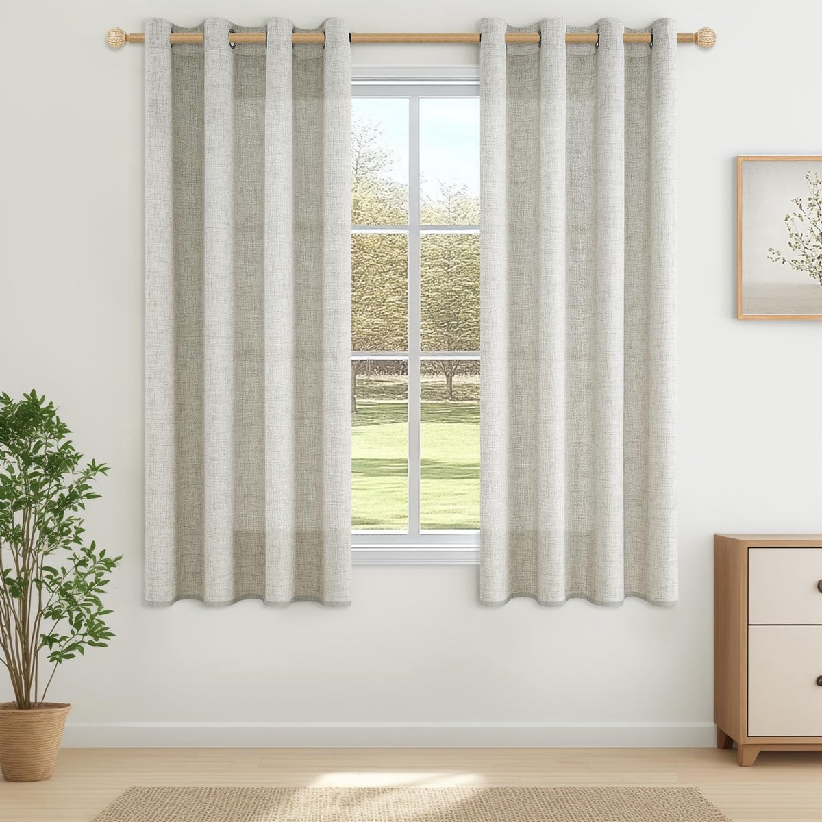 Gordijnen voor binnenruimtes, ramen, slaapkamer, natuurlijk linnen, kort, semi-transparant, met oogjes voor keuken, woonkamer, kinderkamer, 140 x 175 cm, 2 stuks