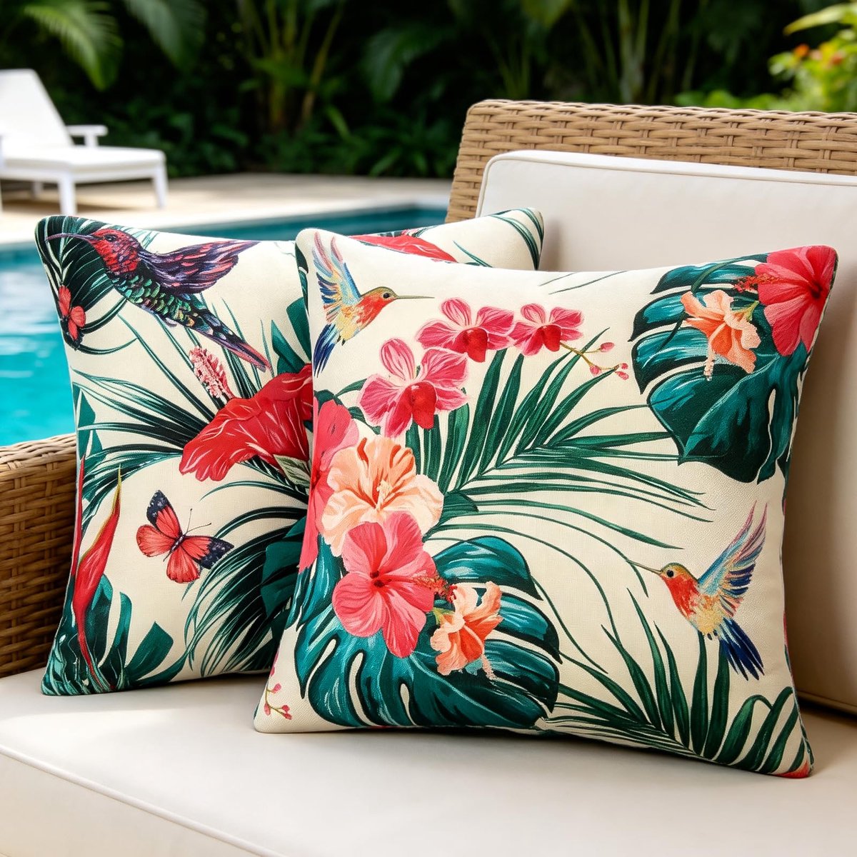 Kussenovertrekken voor bank, waterdicht, buiten, decoratieve kussenhoezen, bankkussens, kleurrijke bloemen, monstera-blad, linnen, voor woonkamer, tuin, terras