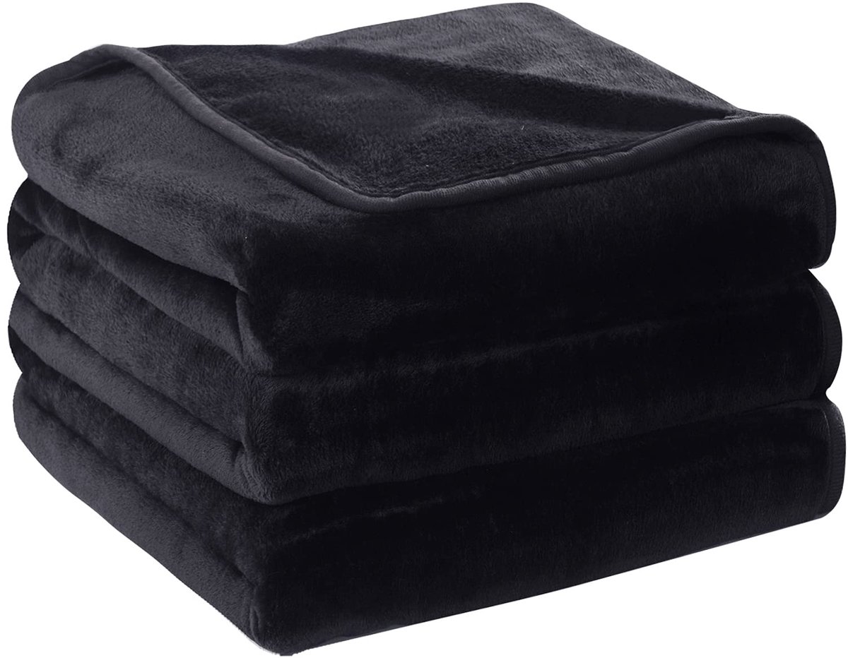 Plaid Dikke Fleece Deken 130x150 cm Zwart Zacht en Warm Dubbele Beddeken en Flanellen Sofa Throw Dubbelzijdig Omkeerbaar