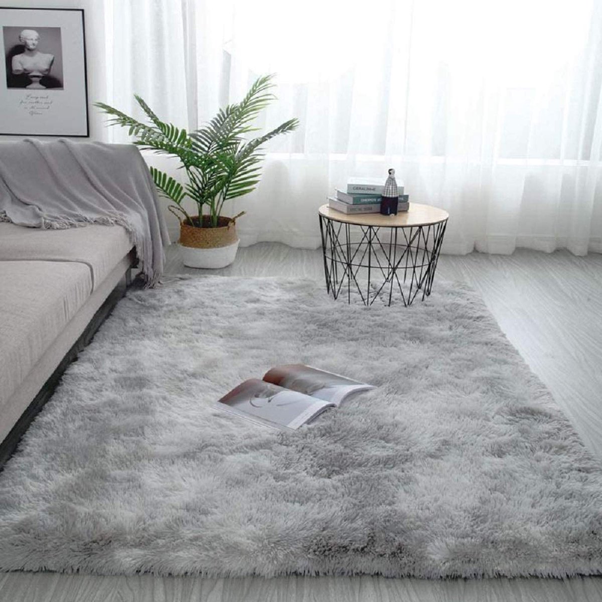 Tapijten, zijdezachte bonttapijten, moderne pluche pluizige tapijten voor binnen, antislip speelmat voor slaapkamer, woonkamer, vloertapijt, mat (lichtgrijs, 80 x 160 cm)