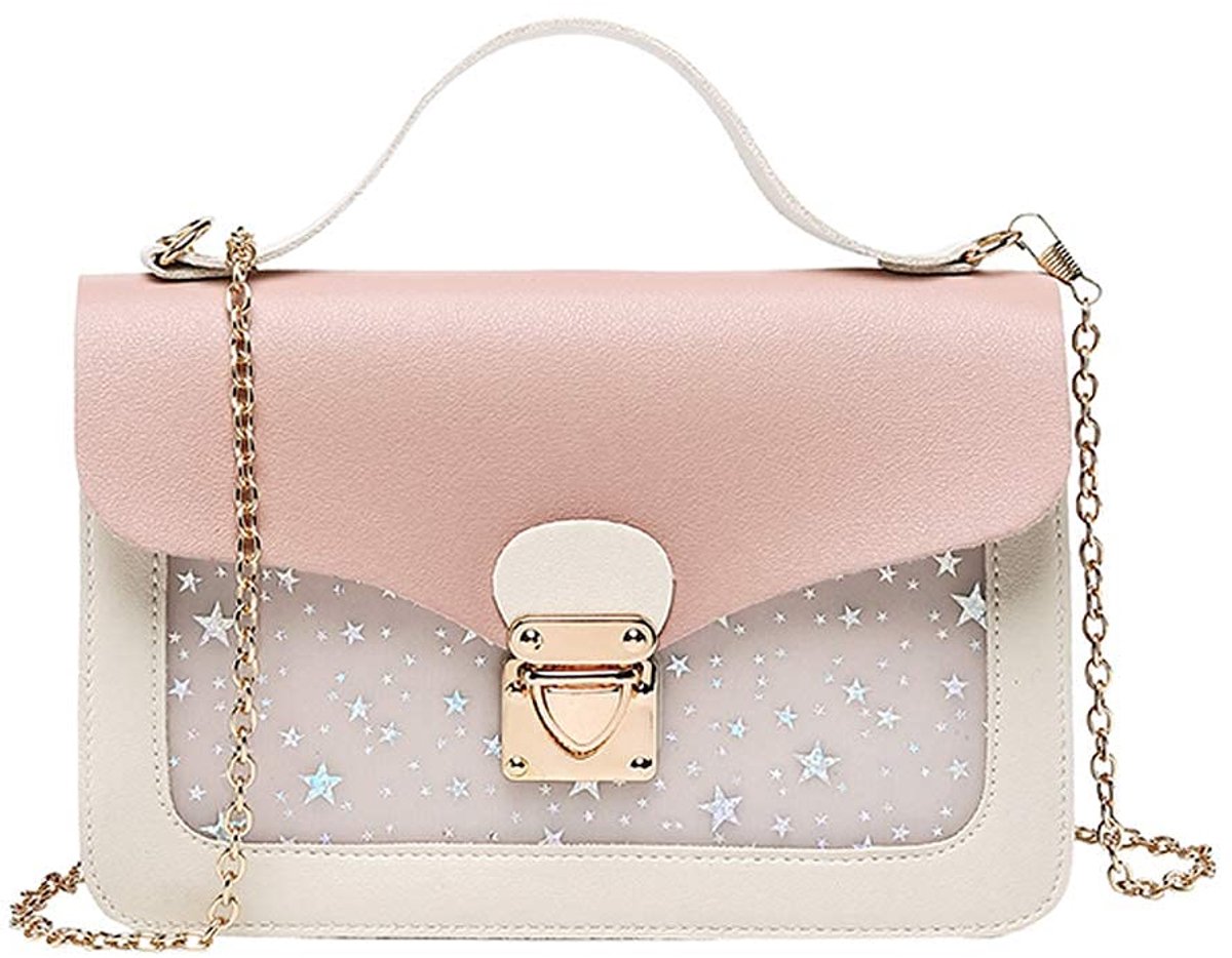 M? Kleine Meisjes Roze Tas, Handtas Met Grote Capaciteit, Afneembare Ketting, Ster-roze, 21cm*4.5cm*13cm, Minimalistisch