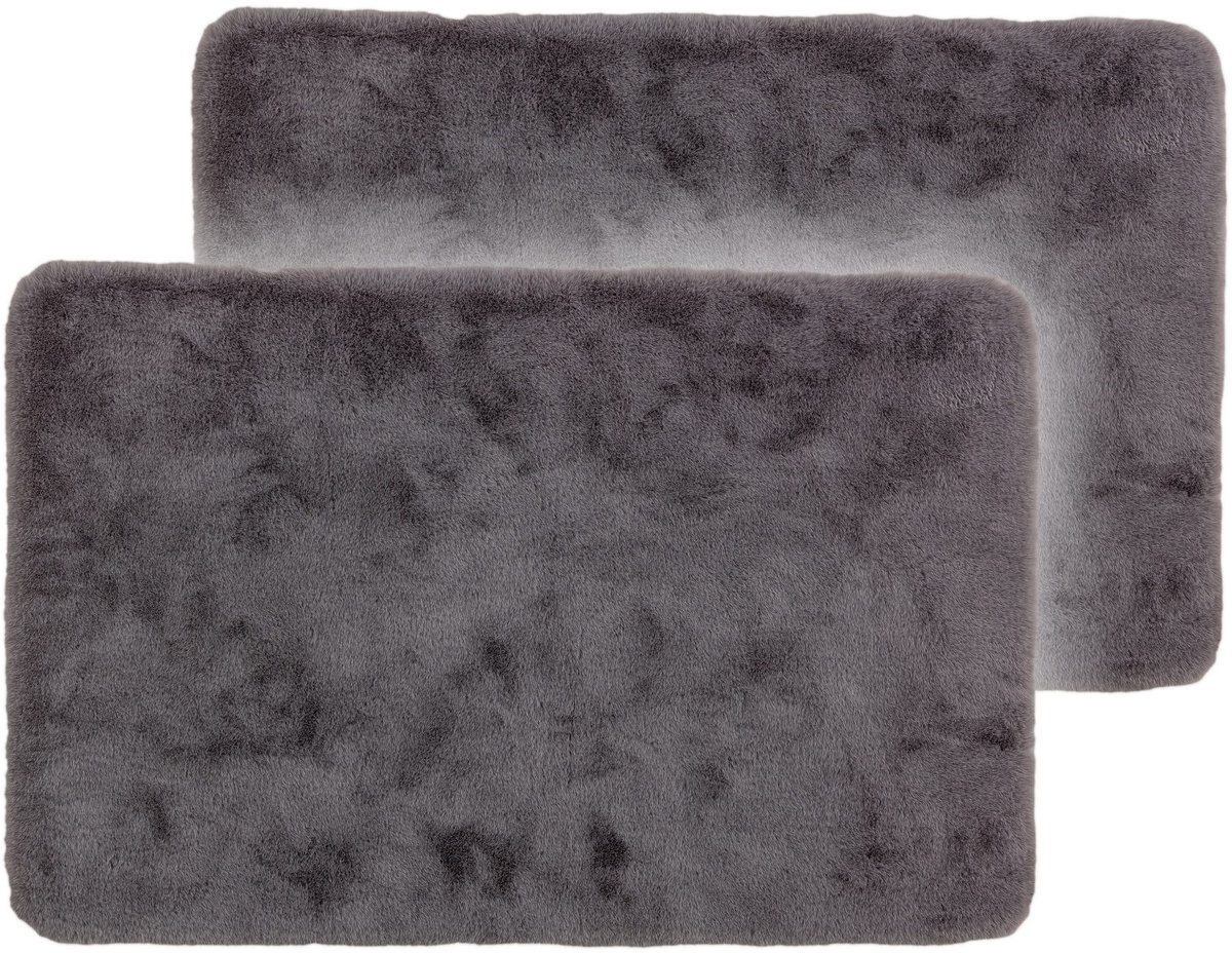 Vloerkleed 60x90 cm set van 2 - zeer zachte badmat grijs - decoratieve badmat afwasbaar en antislip