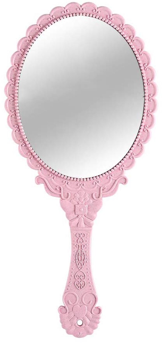 Spiegel, draagbare spiegel met handvat, kleine reispakket, compacte spiegels, vintage decoratieve make-up cosmetische portemonnee spiegels voor meisjes vrouwen (roze)