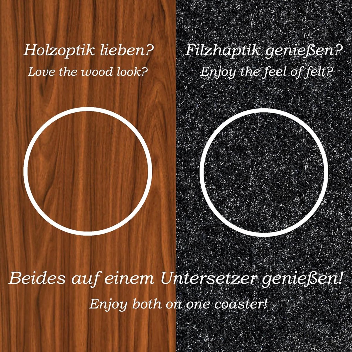 Onderzetters voor glazen van hout en vilt, set van 8 met houder, rond 10 cm, bruine houtlook, donkergrijs vilt — 2-in-1 glasonderzetters, onderzetterset voor dranken — cadeau in Wonen & Interieur - foto 5