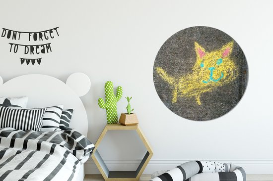 Street art d'un chat Wall Circle Aluminium ⌀ 90 cm - Tirage photo sur cercle mural / cercle vivant / cercle de jardin (décoration murale)