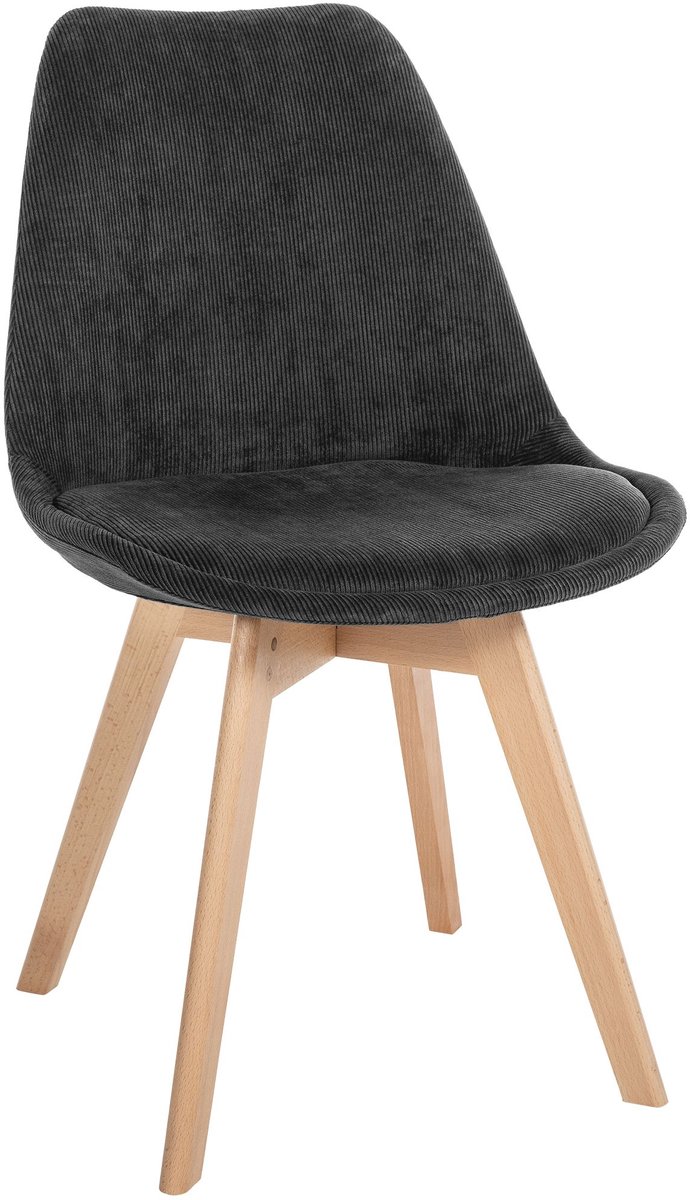 CLP Linares Eetkamerstoel - Design Keukenstoel - Scandinavisch Kuipstoel - Houten Poten Ribstof/antraciet