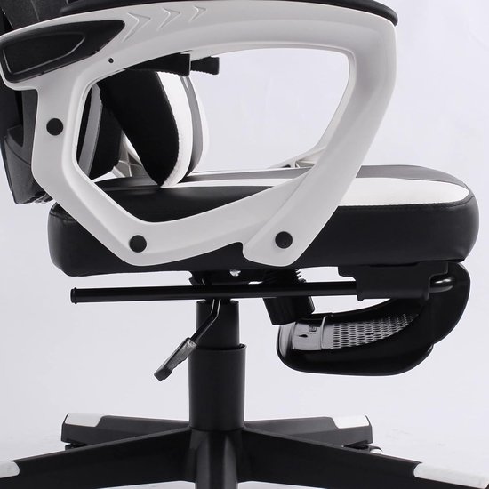Gamingstoel Racing Design - Bureaustoel Comfort - Lang Zitten - Inklapbare Voetensteun - Tot 120kg - Zwart Wit — afbeelding 2