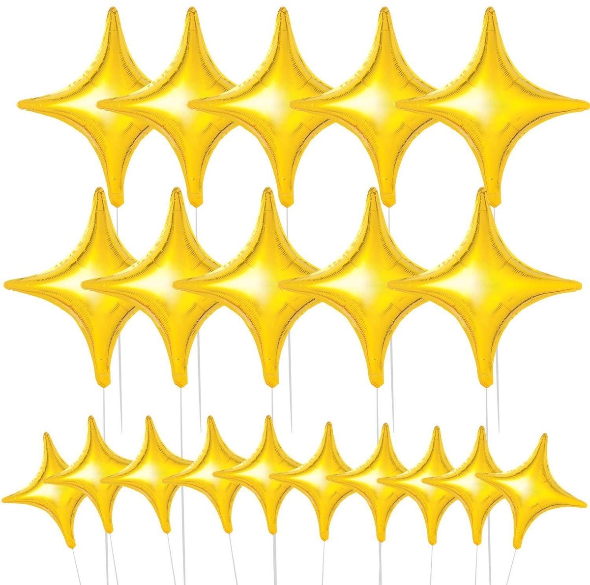 Dailygoods- Sterballonnen Gouden - 20 Stuks - Aluminiumfolie - Vierpuntig - Decoratie - 25/61 cm - Duurzaam - Feestballonnen