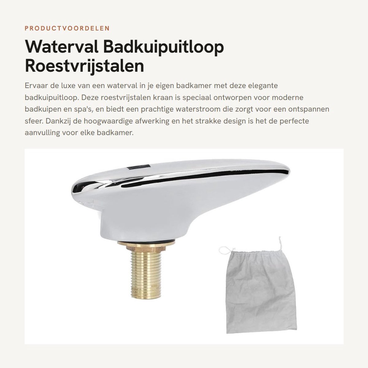 Dailygoods- Badkuipuitloop Waterval - Roestvrij Stalen Kraan - Douchekop G1/2 Buitendraad - Voor Badkamer/Spa - 16,5x8,5x9cm - 454g - Watervalkraan