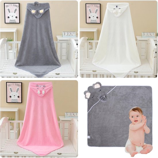 3-delige babybadhanddoek met capuchon - Super absorberend, 80 x 80 cm, Ideaal als geboortegeschenk — afbeelding 4