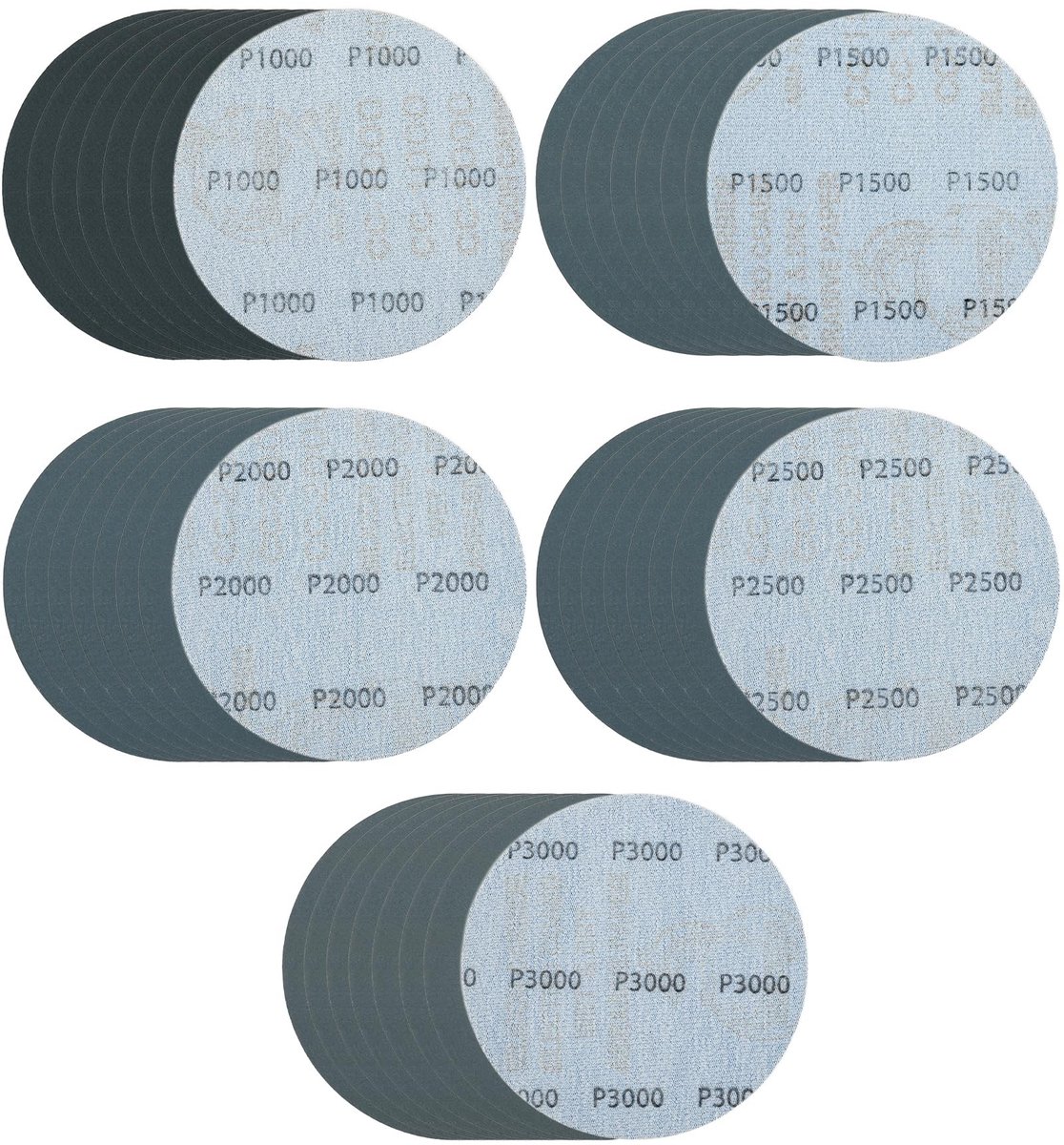 Dailygoods- Schuurpapier Set 40 Stuks - 150mm Klittenband - Korrel 1000/1500/2000/2500/3000 - Ronde Slijpschijf - Professionele Toepassing - Siliciumcarbide Slijtvastheid - Slijpschijven