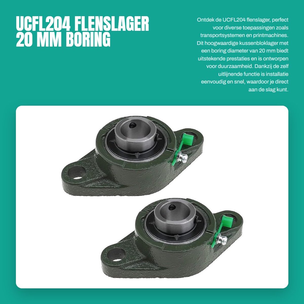 Dailygoods- Flenslager 20mm - UCFL204 Kussen Blok Lager - 2-Bout Flenslager - Zelfuitlijnend - Metaal - Duurzaam Materiaal - Kussenbloklager