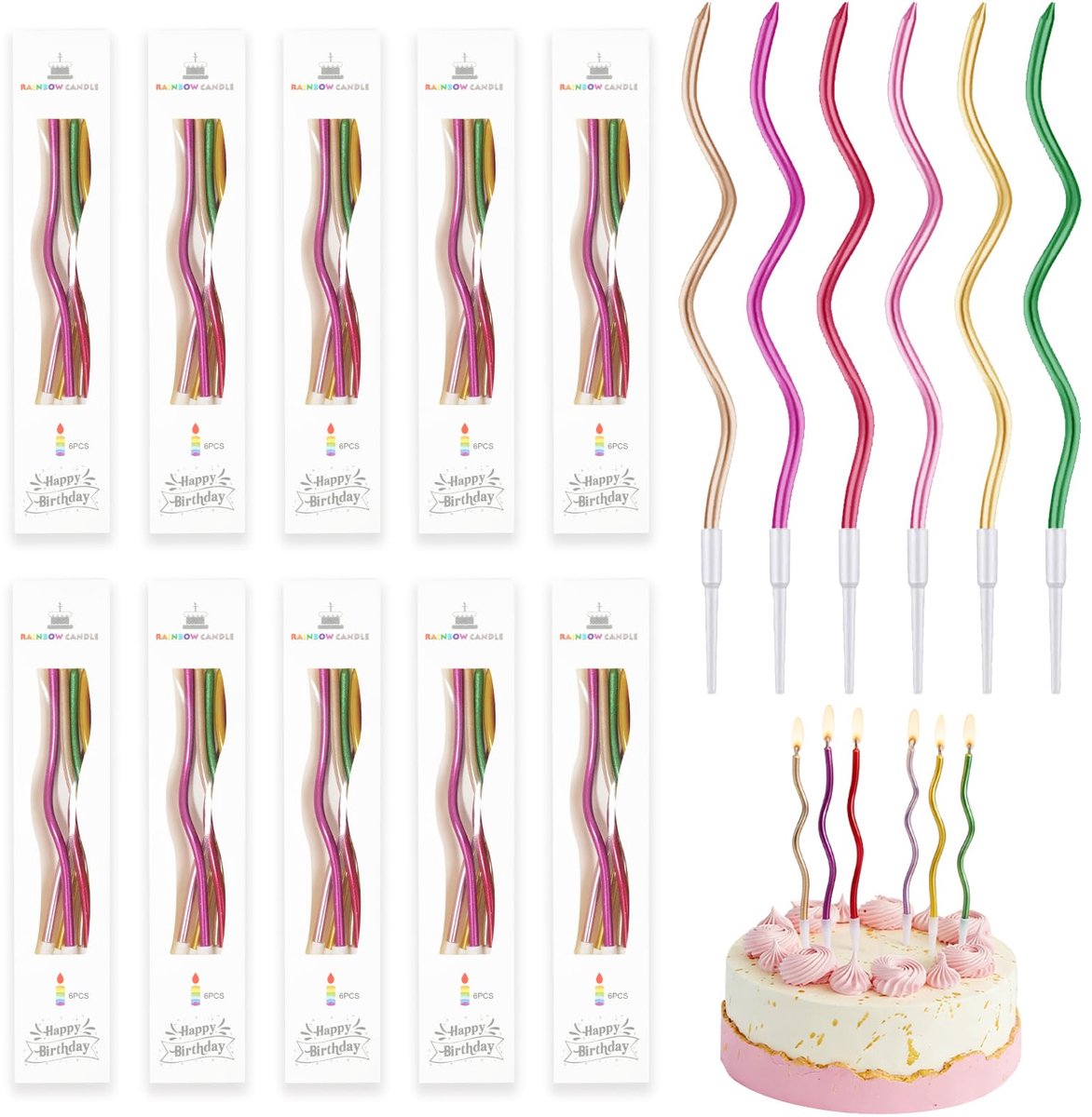 10 sets gedraaide verjaardagskaarsen, spiraalvormige metallic voor taart, originele verjaardagskaars voor kinderen en volwassenen, verjaardagskaarsen voor feesten, bruiloft en decoratie