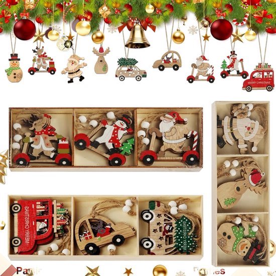 Houten kersthangers - 27 stuks - houten kerstdecoratie - hert - decoratiefiguur - kersthangers voor kerstversiering - kerstboomversiering - feestdecoratie