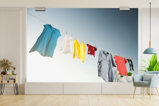 Papier peint Papier peint photo en vinyle - Vêtements femme sur corde à linge largeur 390 cm x hauteur 260 cm - Tirage photo sur papier peint (disponible en 7 tailles)