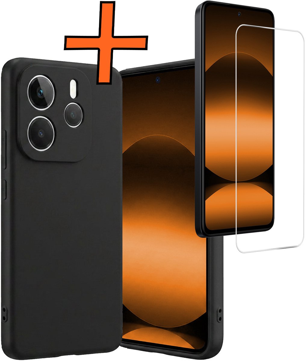 Hoes - Met Screenprotector - Geschikt voor Xiaomi Redmi Note 14 5G - Sterk & Shockproof - Back Cover - Siliconen Case - Telefoon Hoes - Zwart