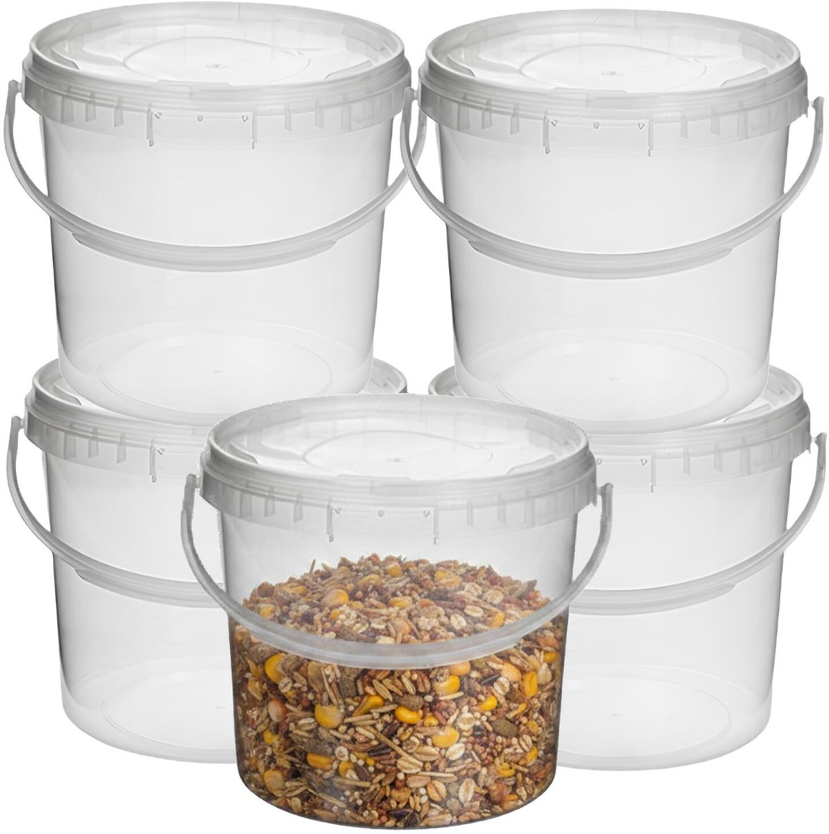 CM Opslag emmer/box met deksel en handvat - 5x - transparant - 3.7 liter - voedsel - dierenvoer - korrels - lege containers - wecken