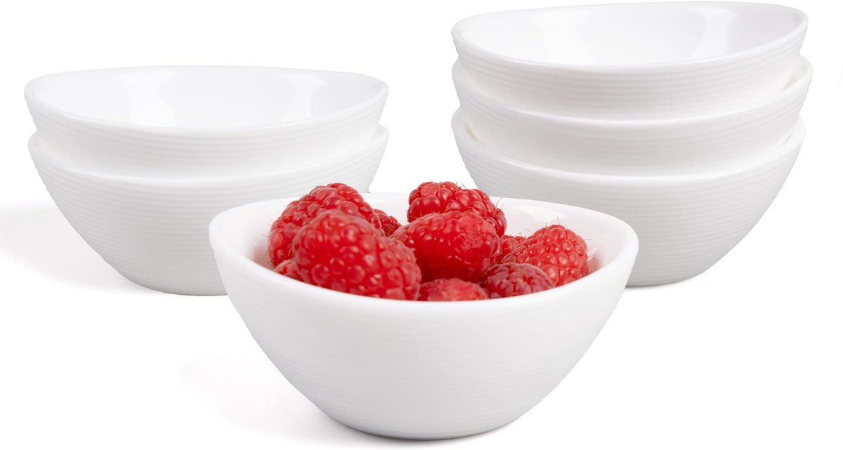 90ml Opaalglas Mini Dipschalen Set van 6, Kleine schaaltjes voor saus, kruiden, sushi en feestmaaltijden, magnetron- en vaatwasserbestendig Wit