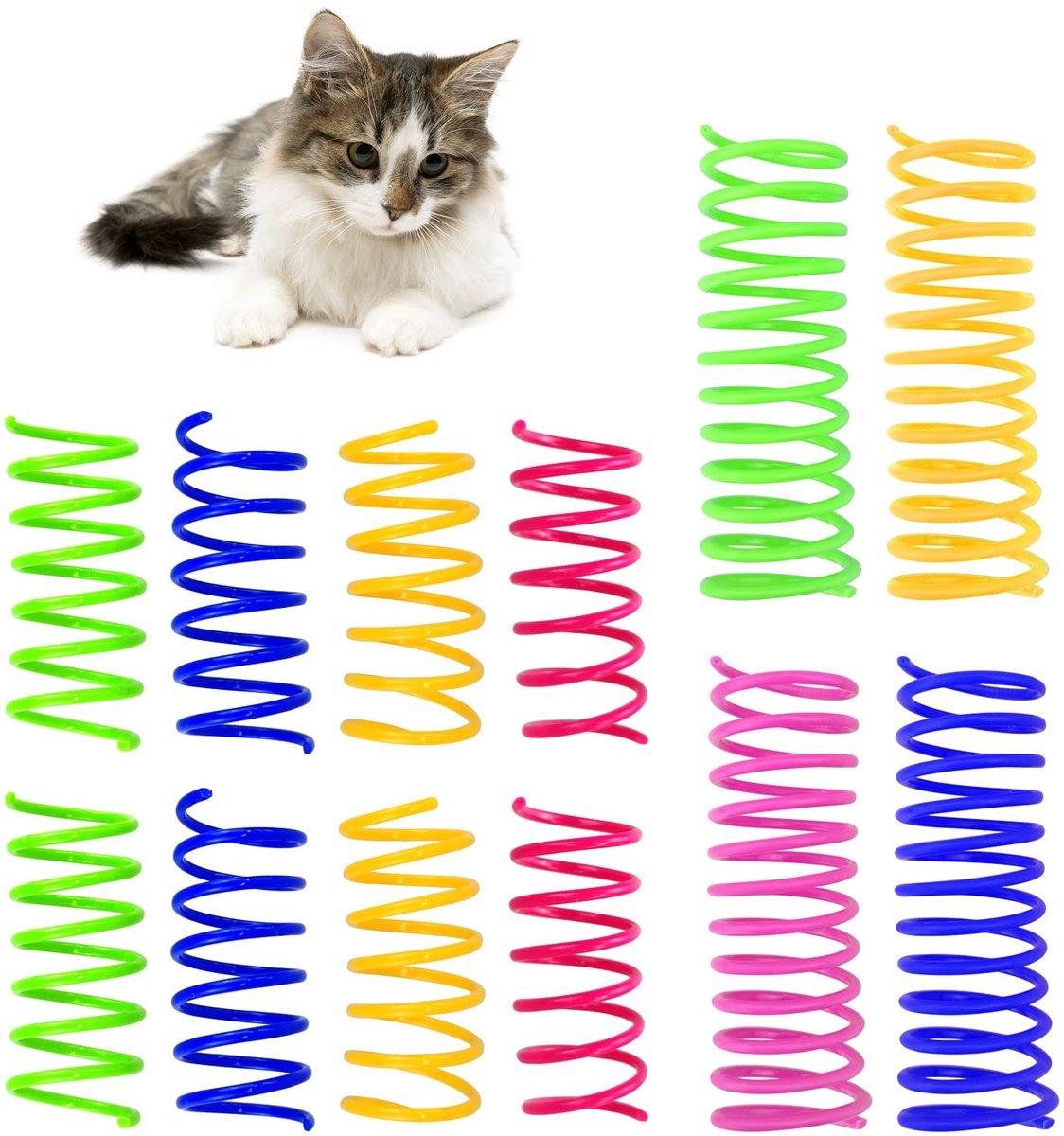 Kattenspeelgoed voor binnenkatten - 4 grote en 8 kleine interactieve veren voor meppen, bijten, jagen - creatief speelgoed om tijd te doden en (12 stuks)