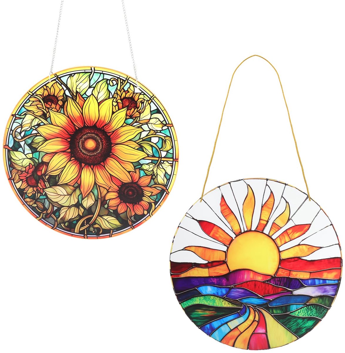 2 zonnevangers, 20 x 20 cm, zonnebergen, gekleurd glas, raamgordijn, acryl raamhanger om op te hangen, lichtspel raam met ketting en haak voor tuin, balkon, woonkamer en slaapkamer