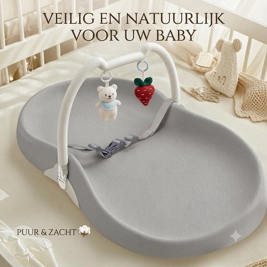 Mogi Products - Ergonomisch Aankleedkussen met Speelboog - Waskussen met Veiligheidsgordel - Aankleedmat Baby - Grijs/Wit — afbeelding 4