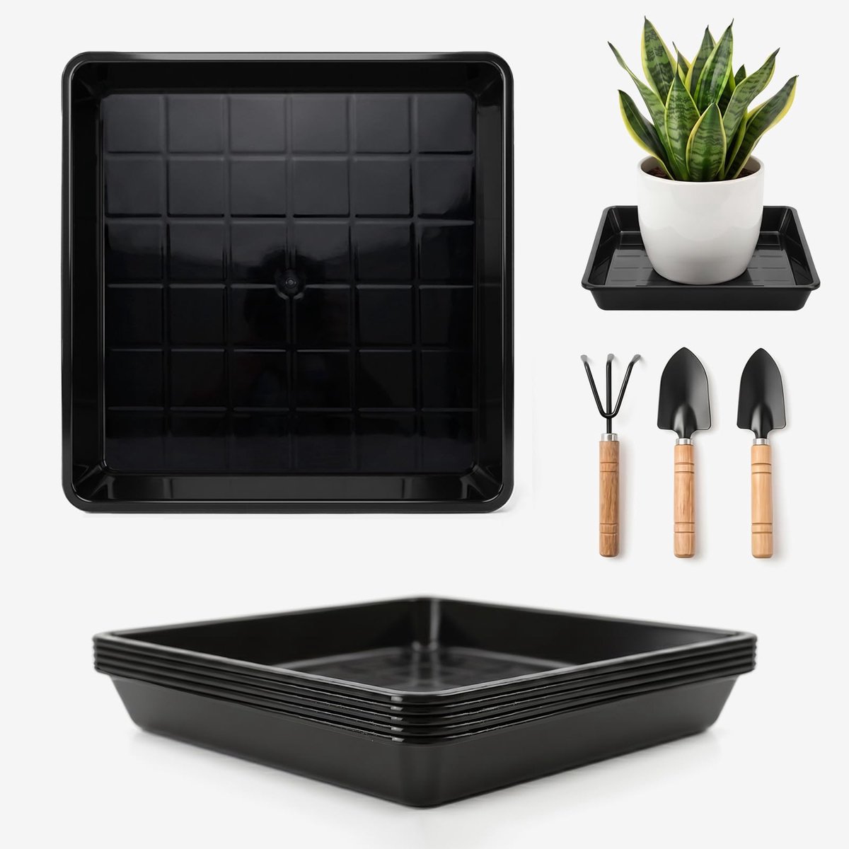 5-pack vierkante plantenpot-schotel, 30 cm 30 cm 30 inch kunststof trays voor planten, zwarte gietbakken voor planten, druppelbakken, bloempotschotels voor binnen en buiten - esthetisch en