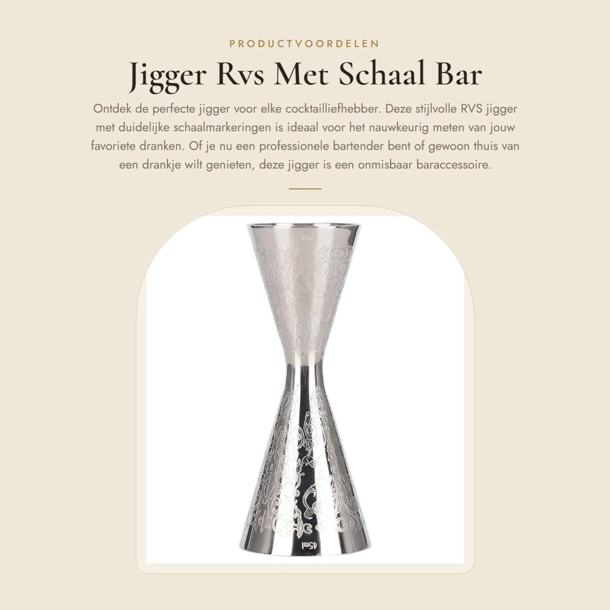 Dailygoods- Jigger RVS 30ml/45ml - Baraccessoire - Schaalmarkeringen - Comfortabele Grip - Corrosiebestendig - Etspatroon - Maatbeker