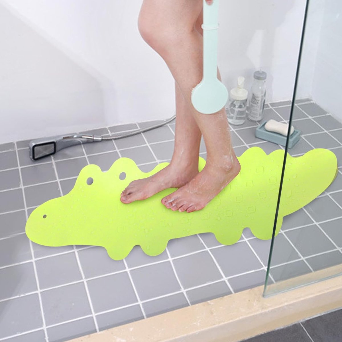 antislip, voor kinderen, 95 x 34,5 cm, antislipmat met zuignappen, machinewasbaar, antislip, badmat, zachte antislipmat, badkuip voor baby's en kinderen (groen)