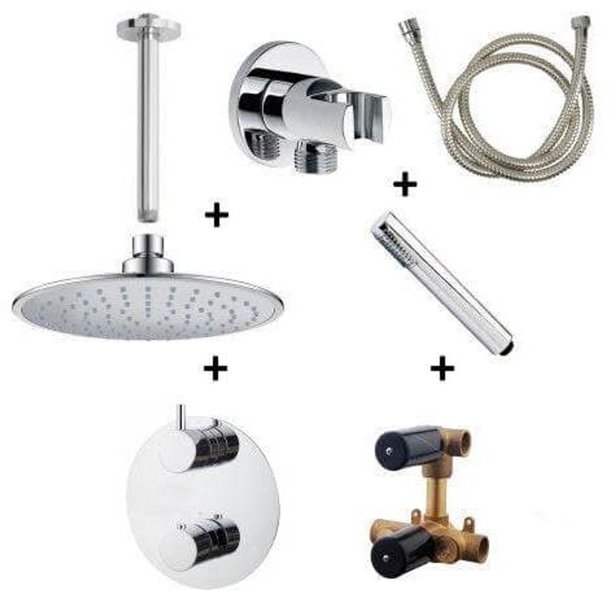 Wiesbaden Inbouw Regendoucheset Plafonduitloop Rond 20 cm Chroom (Compleet)