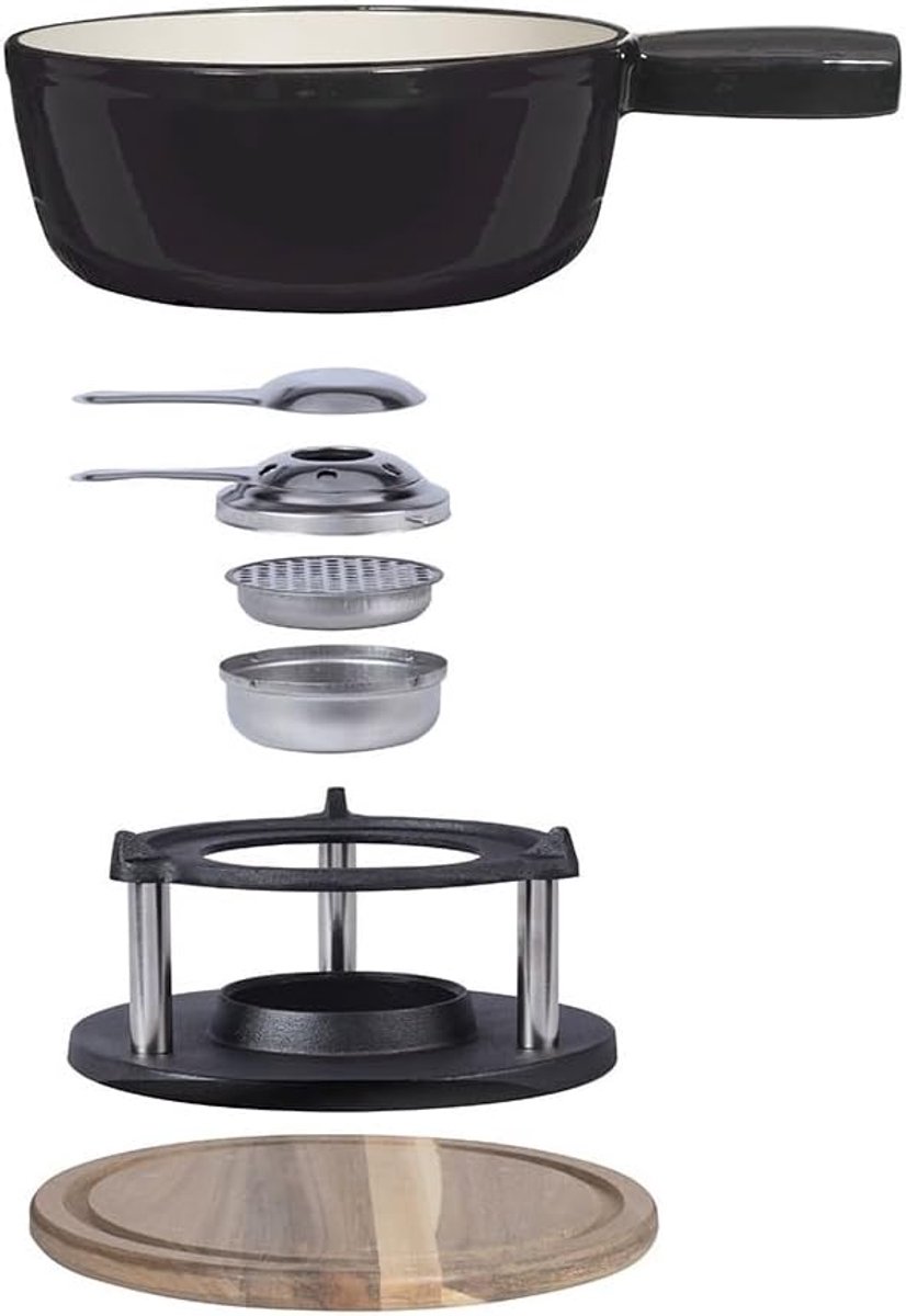 Fondueset - Fonduepan Kaasfondue - Gezellig Eten - Geëmailleerd Gietijzer - 26 L - Zwart – foto 6