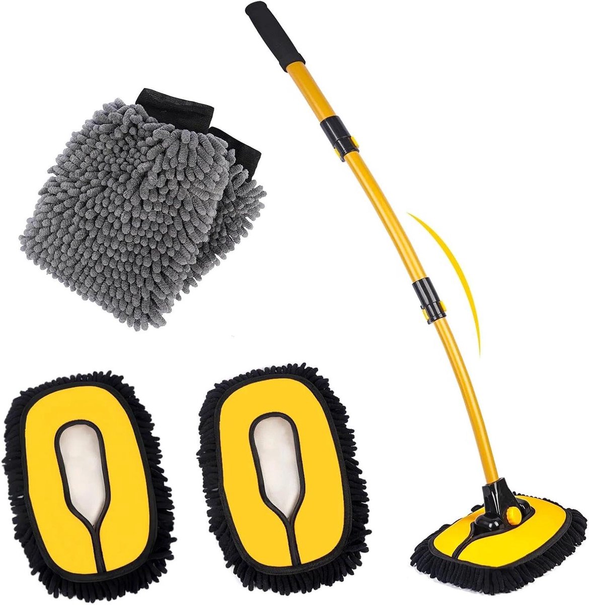 Auto Wasborstel - Reinigingsset - Voertuig Onderhoud - Lange steel - 110 cm - Zwart