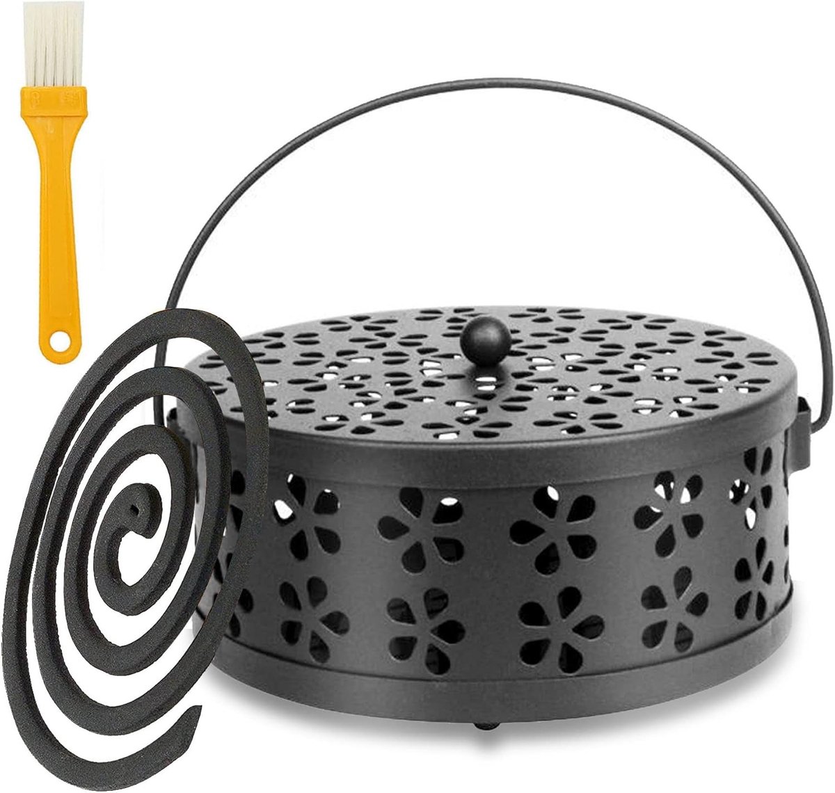 Verplaatsbare houder voor muggenspiralen, klassiek metalen wierookhouder, ideaal voor thuis, camping en tuin, zwart