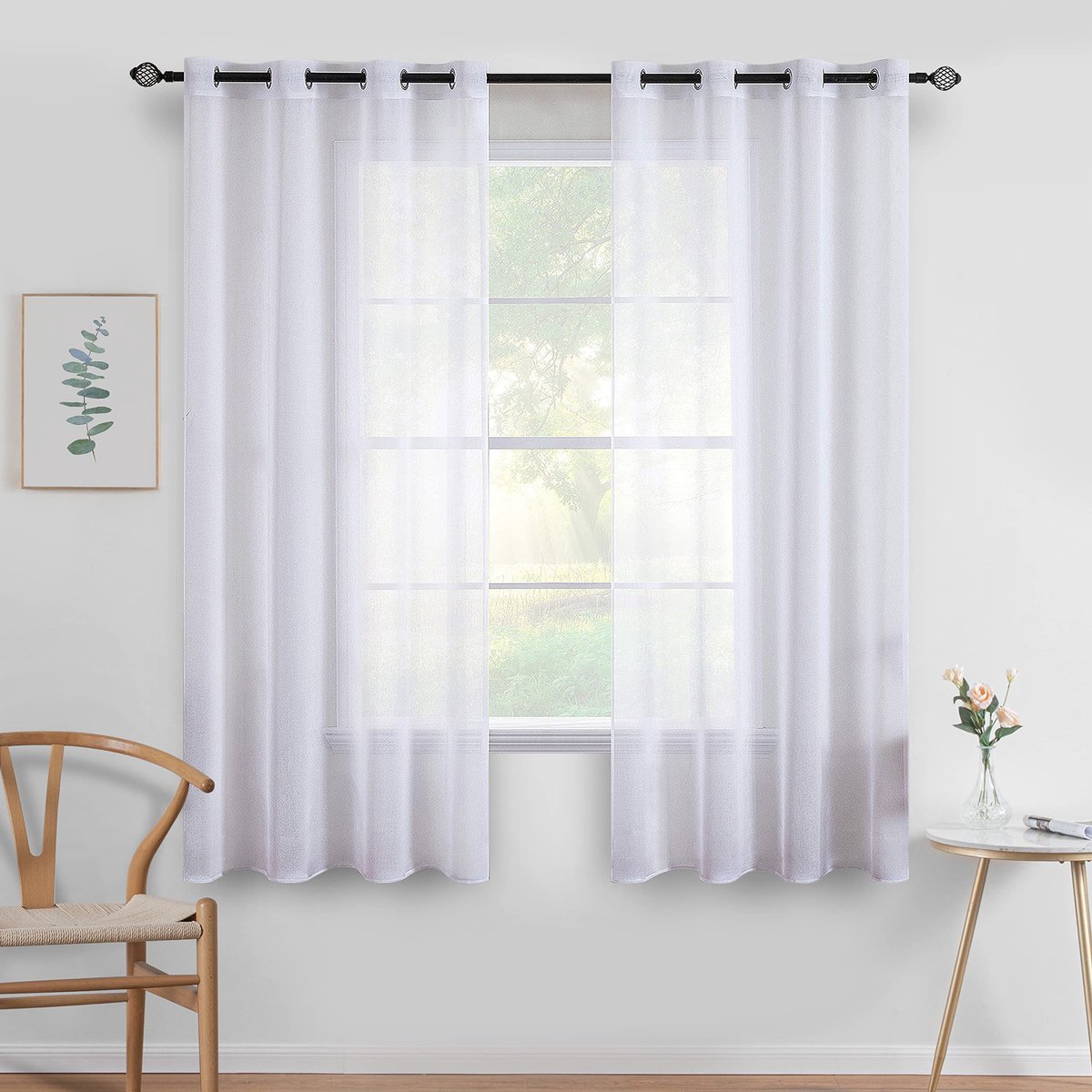 Raamgordijnen 2 panelen - Voile draperieën - Decoratie binnen - Lichtdoorlatend ontwerp - 140x160 cm - Wit