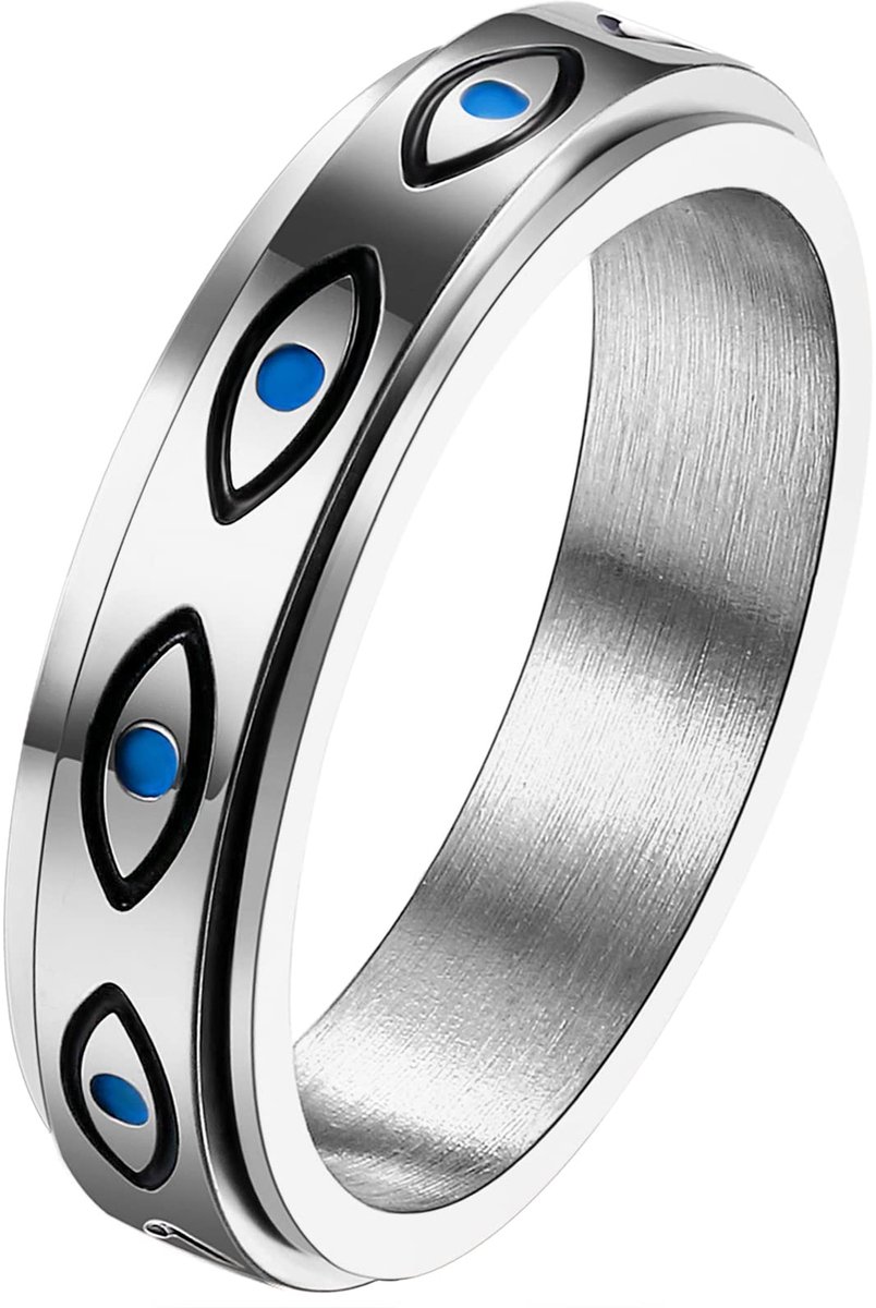 JewelryWe Fidget-angst spinner-ring voor dames: 3 stuks, zilver, roestvrij staal, angst ringenset met pootafdruk, voor huisdieren, puppy, kittens, fidget, stressvermindering, spinning ringen voor