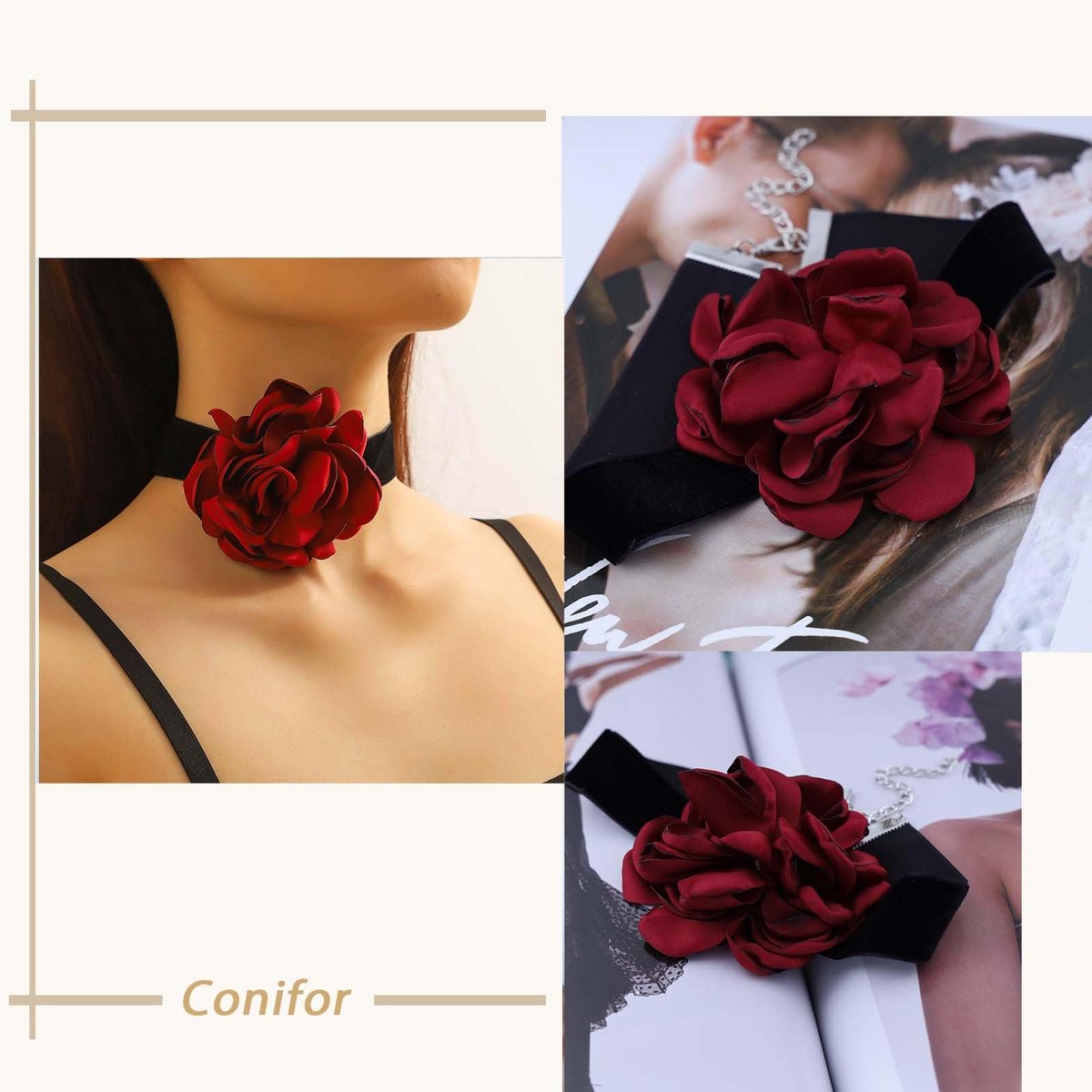 Fluwelen choker halsketting zwart roze bloem choker halsketting 3D roos halsketting grote fluwelen bloem halsketting fluweel fluweel lederen kraag halsketting