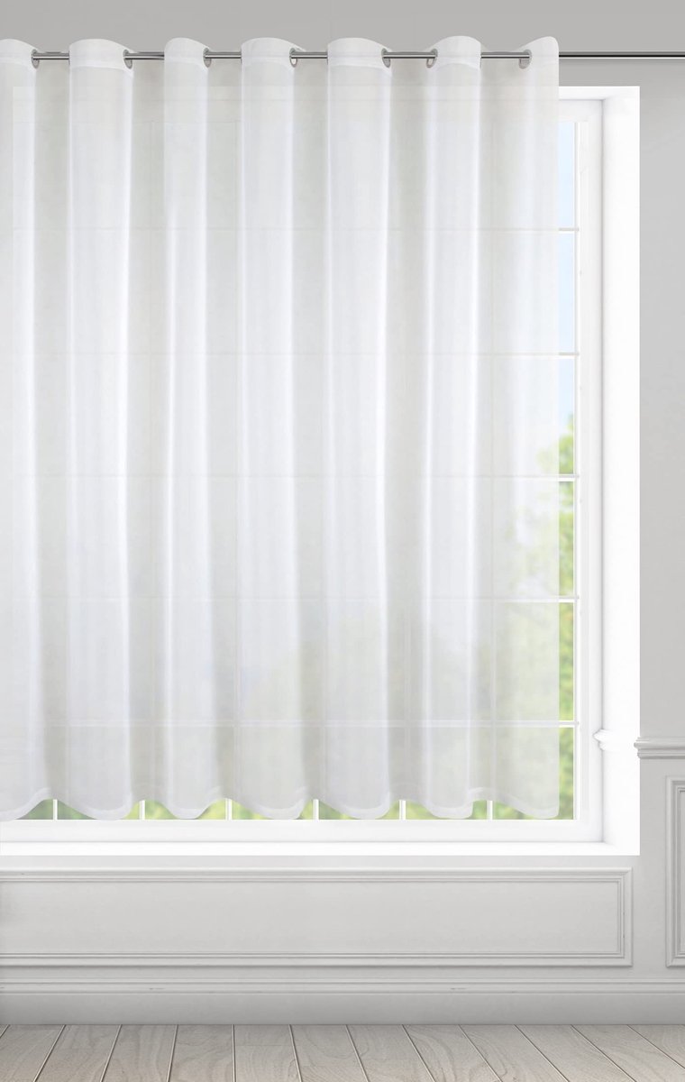 Gordijn met ingestanste ringen, 1 stuk, transparant, linnenlook, doorzichtig, effen, voor slaapkamer, woonkamer, kinderkamer, 400 x 150 cm, wit