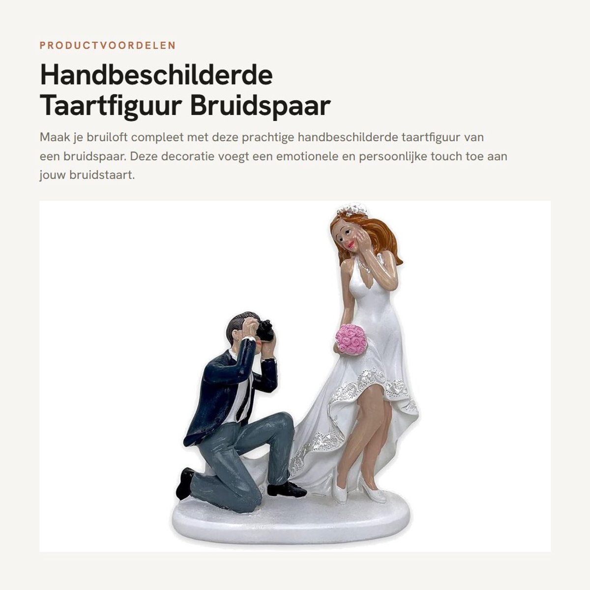 Dailygoods- Taartfiguur bruidspaar - Handbeschilderde topper - Decoratiefiguren bruiloft - Polyhars - Uniek taartdesign - Emotionele verrijking - Bruidstaart Topper