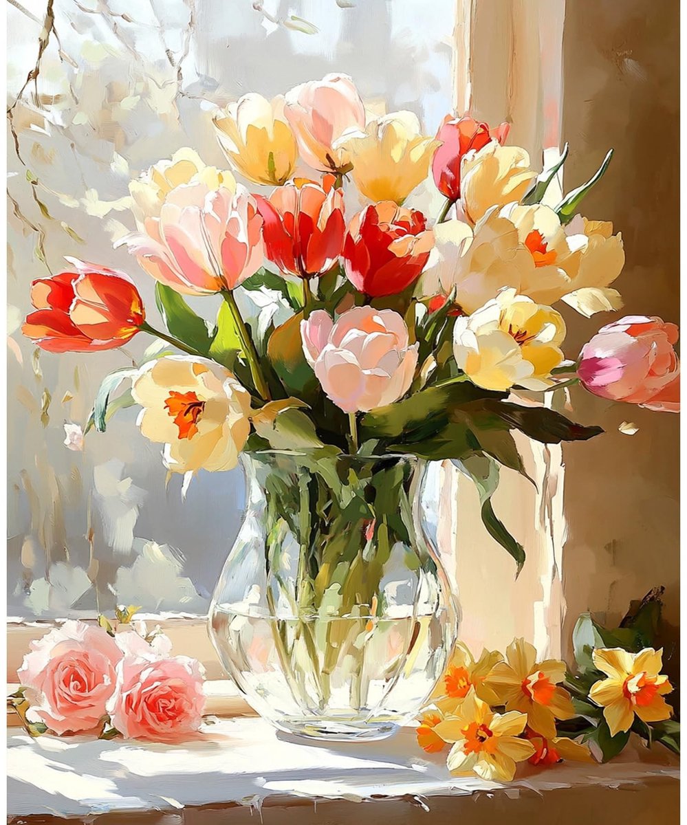 Dailygoods - Schilderen op Nummer voor Volwassenen - Mooie Tulpen - DIY Acryl Verf Kit 30x40cm