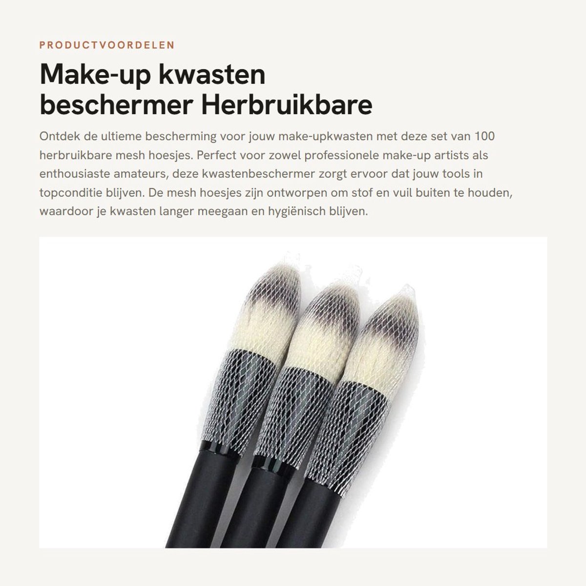 Dailygoods- Make-up Kwasten Set - 100 Stuks - Herbruikbare Mesh Hoes - Borstelbeschermer - Uitbreidbare Bescherming - Geschikt voor Diverse Formaten - Kwastenbeschermer