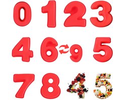 Dailygoods - YXHZVON 9 stuks grote siliconen bakvormen, 25 cm cijferbakvorm 3D, anti-aanbak bakvorm, cijfers 0-8, voor verjaardag, bruiloft, feestdecoratie (rood)