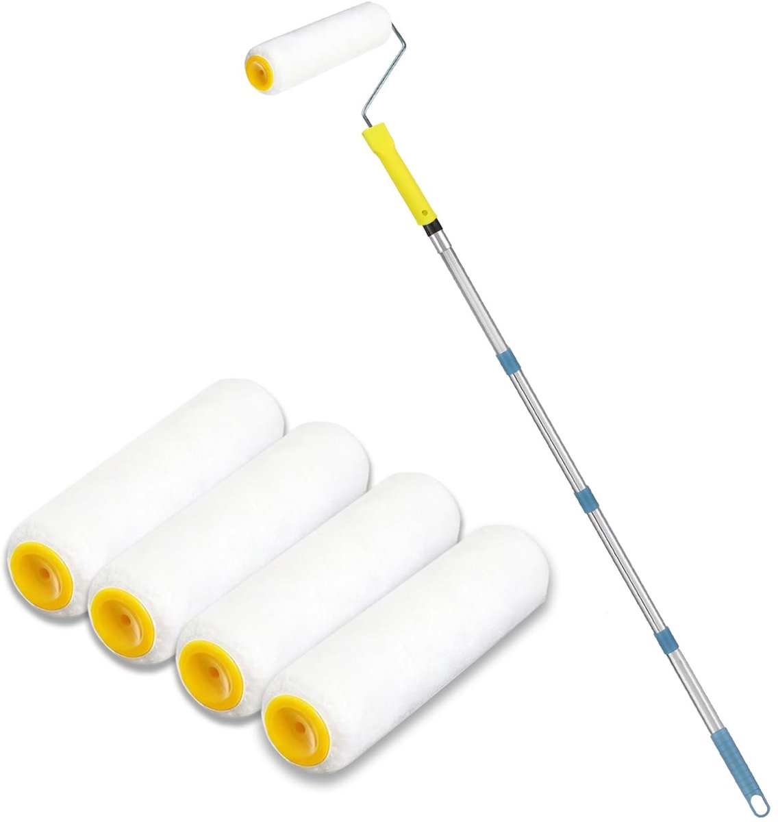 Dailygoods- Verfrolset 9 Inch - Verlengstang 4 Segmenten - Microvezel Hoezen - Verstelbaar - Lichtgewicht - Hoogwaardig Roestvrij Staal - Verfroller