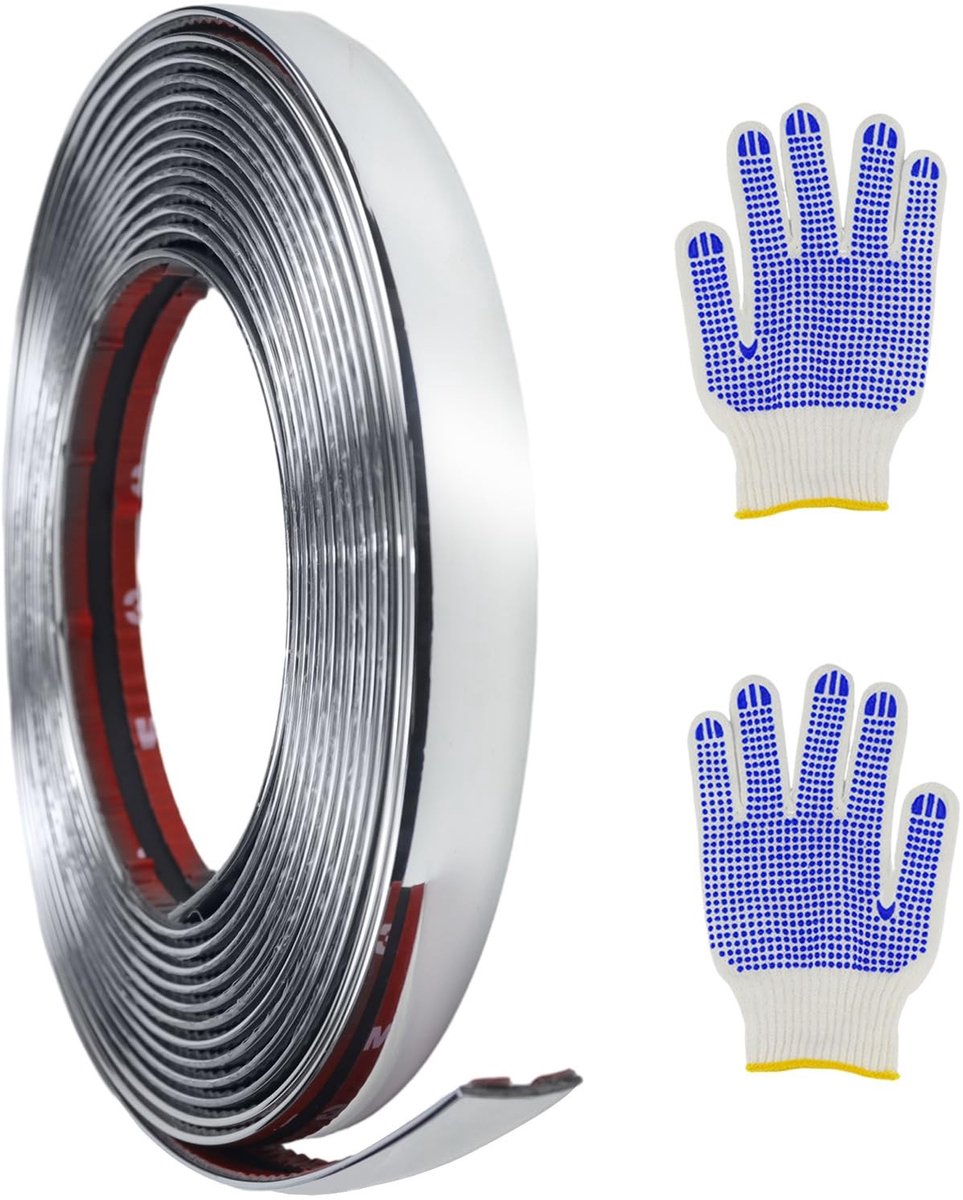 Dailygoods- Wandlijst Zelfklevend 5 m x 15 mm - Roestvrij Staal - Zilverkleurig - Waterdicht - Decoratieve Strip - Spiegeloppervlak