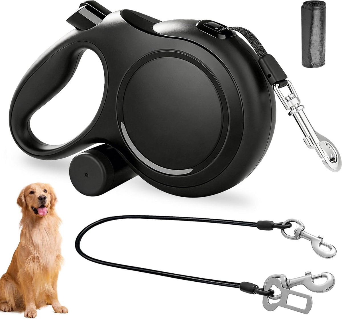8 m, bijtbestendig, 227 x 139,5 x 53 mm, intrekbare hondenriem, rollijn, hond, robuuste rollijn voor wandelingen en outdooractiviteiten, comfort, 360° anti-klit, zwart