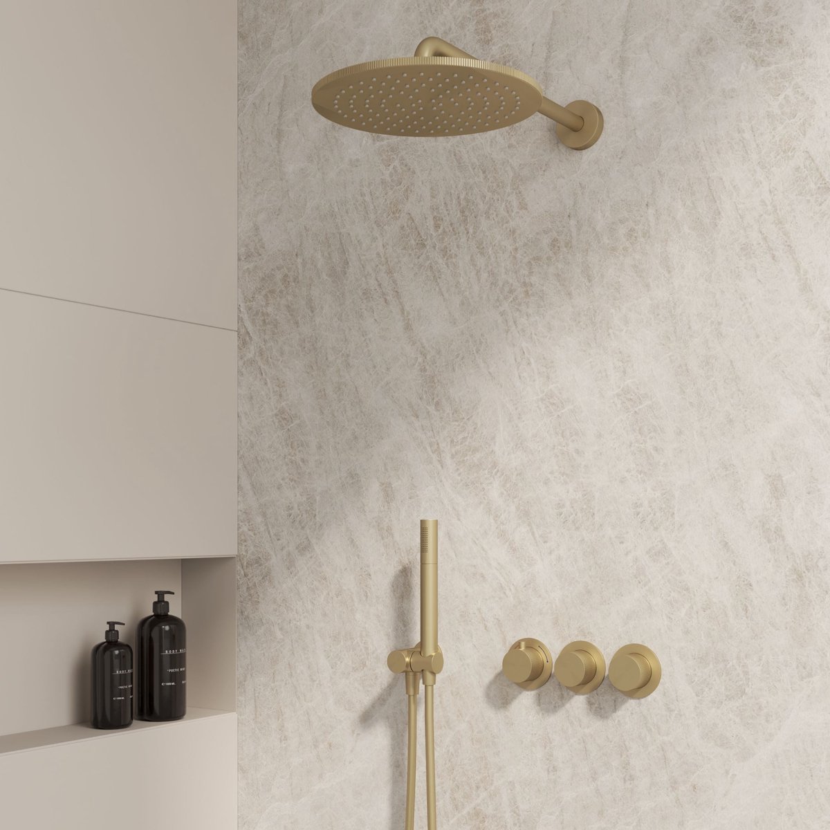 Complete 3-knops inbouw douchekraanset Sanitado Fancy in mat goud