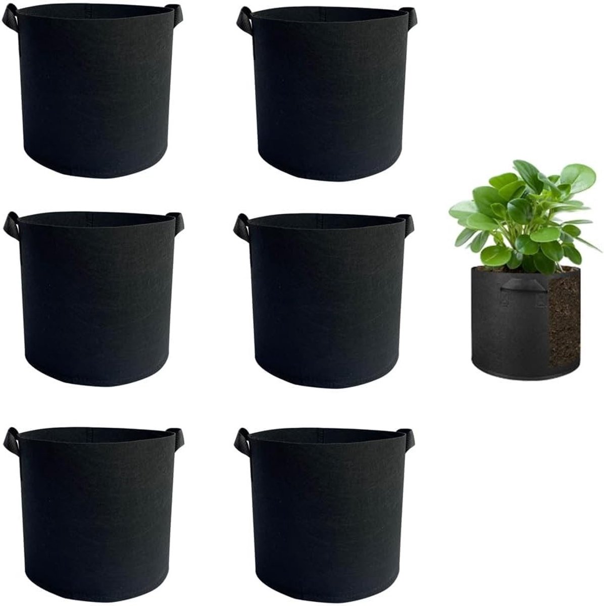 Set van 6 Fleece Planttassen van Niet-Geweven Stof - 3 Liter voor Tomaten, Aardappelen, Groenten en Bloemen in de Tuin of op het Balkon
